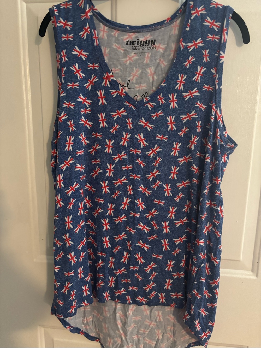 twiggy LONDON Blue Tank Top with Red & White Flag Print